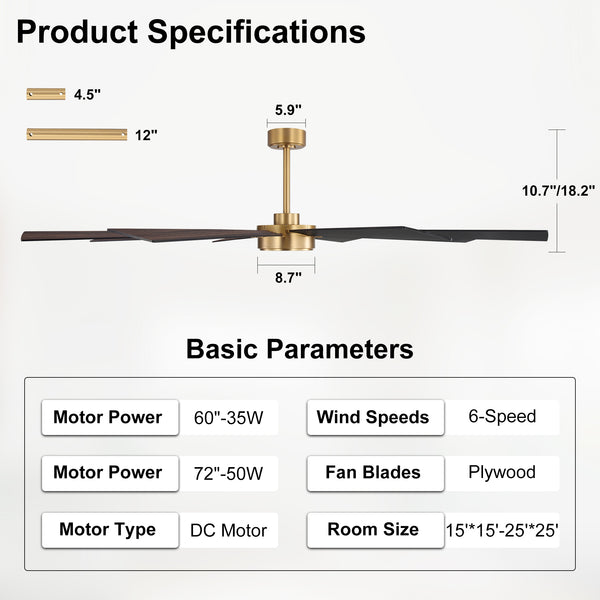 Wallisgo | 60" Wood Blades Ceiling Fan