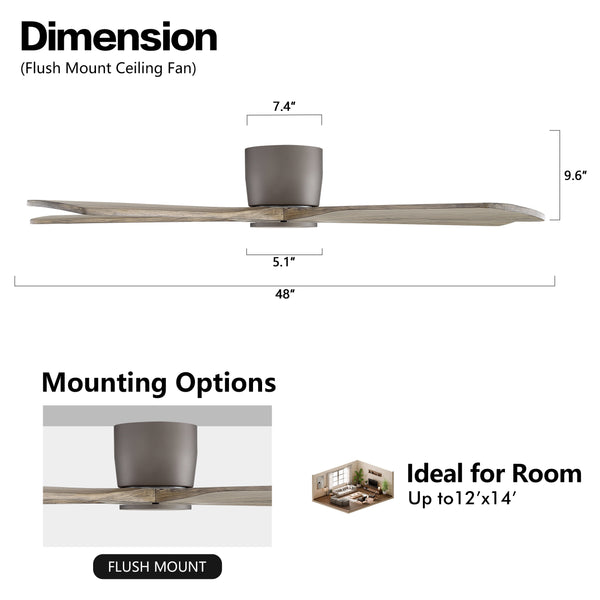 Serenity Air | 48" Flush Mount Wood 5 Blades Ceiling Fan