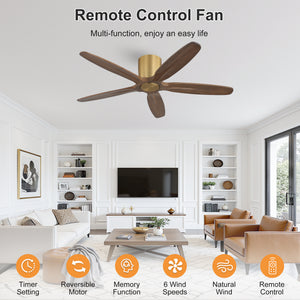 Auralis | 54" Flush Mount Wood 5 Blades Ceiling Fan