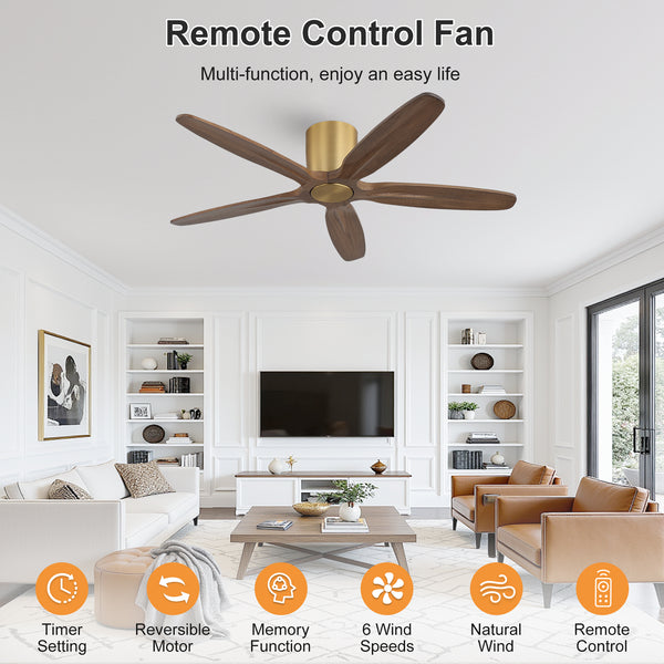 Auralis | 54" Flush Mount Wood 5 Blades Ceiling Fan