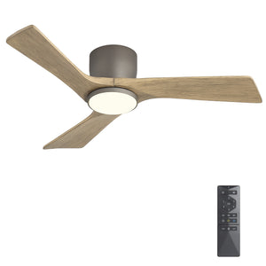 SkyLume | 42" Flush Mount Wood 3 Blades Ceiling Fan with Light