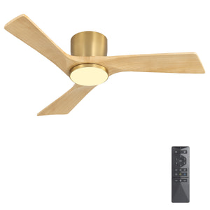 SkyLume | 42" Flush Mount Wood 3 Blades Ceiling Fan with Light
