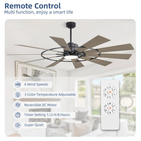GearBloom | 84" Wood Blades Ceiling Fan with Light