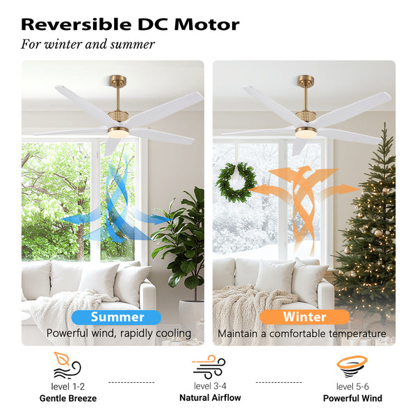 RattanElegance | 60" Wood Blades Ceiling Fan with Light