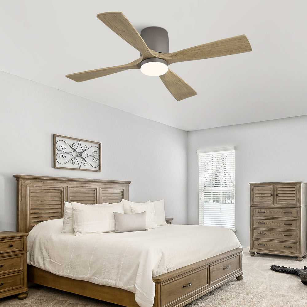 Whisora | 48" Flush Mount Wood 4 Blades Ceiling Fan with Light