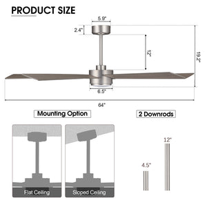LumiWood | 64" Wood Blades Ceiling Fan with Light