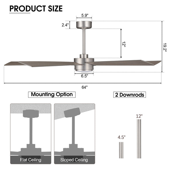 LumiWood | 64" Wood Blades Ceiling Fan with Light
