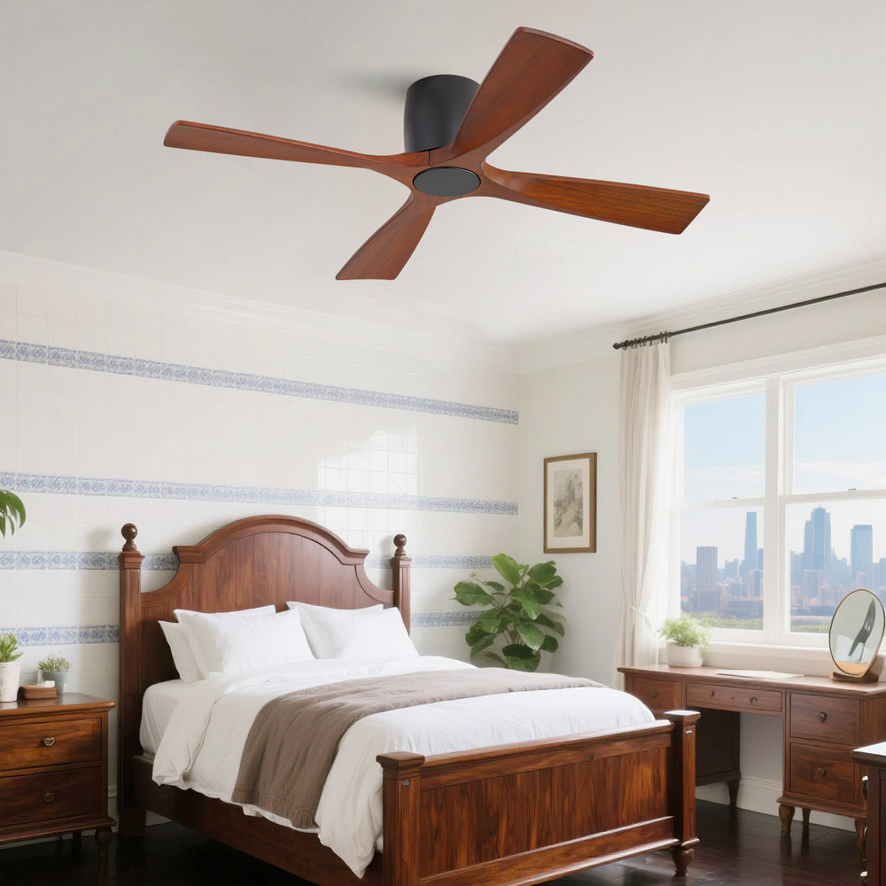 Whisora | 54" Flush Mount Wood 4 Blades Ceiling Fan