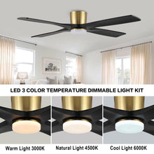 Load image into Gallery viewer, Wingbo Flying-Pro Flush Mount DC Ceiling Fan with Lights, Wood Blades,Brass &amp; Black
