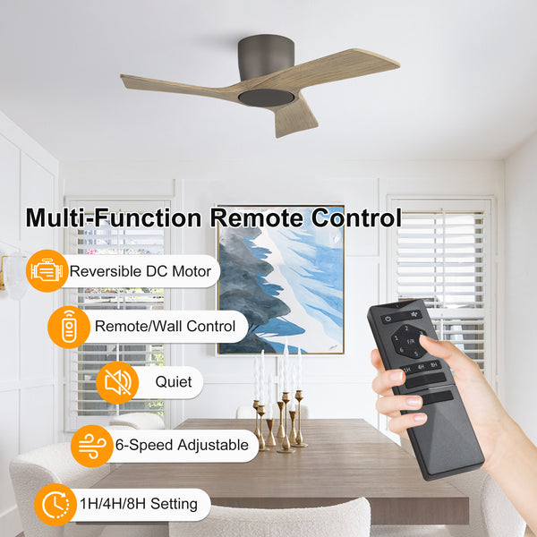 SkyLume | 36" Flush Mount Wood 3 Blades Ceiling Fan