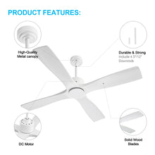 Load image into Gallery viewer, Wingbo Flying-MS DC Ceiling Fan without Lights, 4 Carved Solid Wood Blades,White
