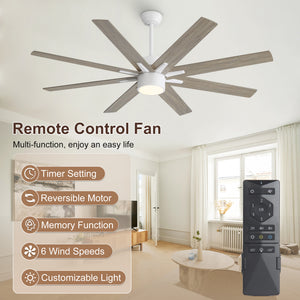 Climora | 64’’ Wood Blades Ceiling Fan with light