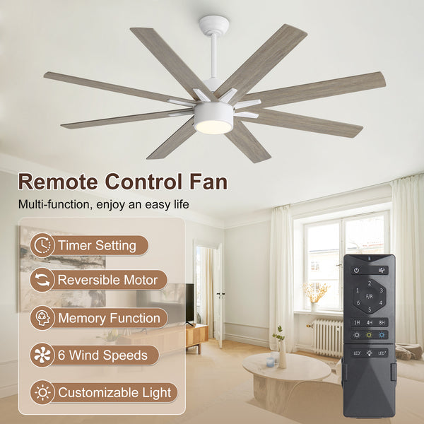 Climora | 64’’ Wood Blades Ceiling Fan with light