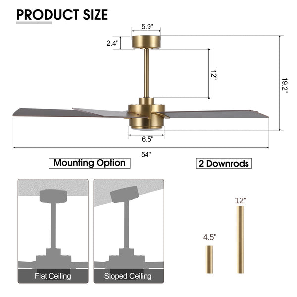 LumiWood | 54" Wood Blades Ceiling Fan with Light