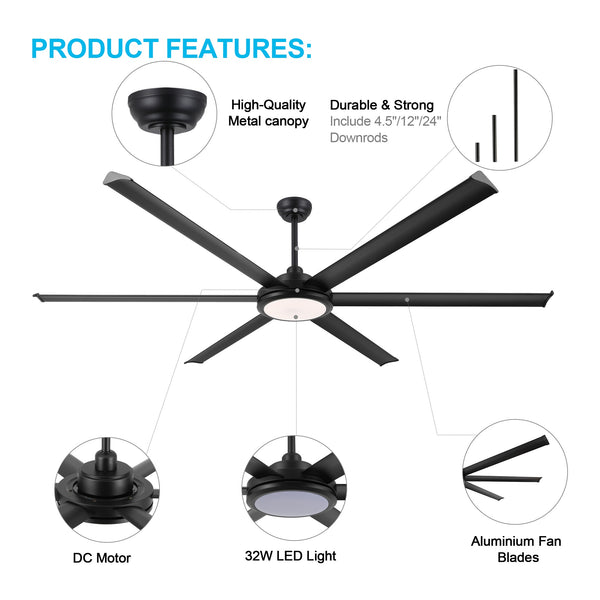 AeroTitan | 96" Aluminum Ceiling Fan with Light