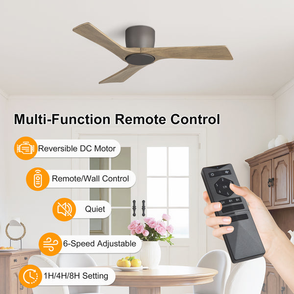 SkyLume | 42" Flush Mount Wood 3 Blades Ceiling Fan