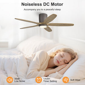 Auralis | 54" Flush Mount Wood 5 Blades Ceiling Fan with Light