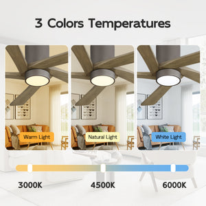 HaloAir | 54" Flush Mount Wood Blades Ceiling Fan With Light
