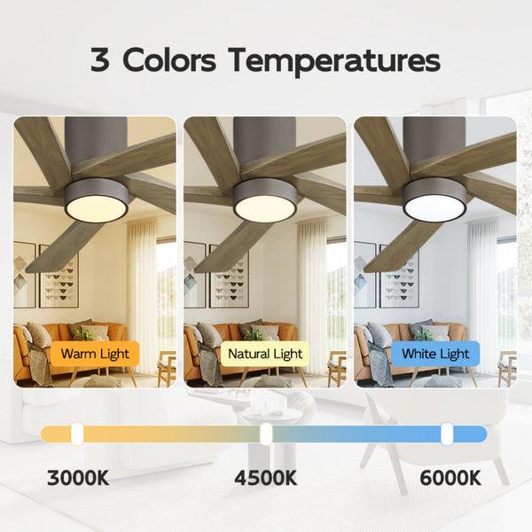 HaloAir | 54" Flush Mount Wood Blades Ceiling Fan With Light