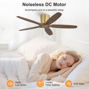 Auralis | 54" Flush Mount Wood 5 Blades Ceiling Fan