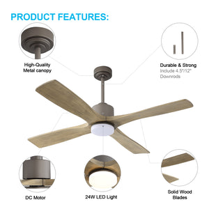 Serenity Air| 54" Wood Blades Ceiling Fan with Light