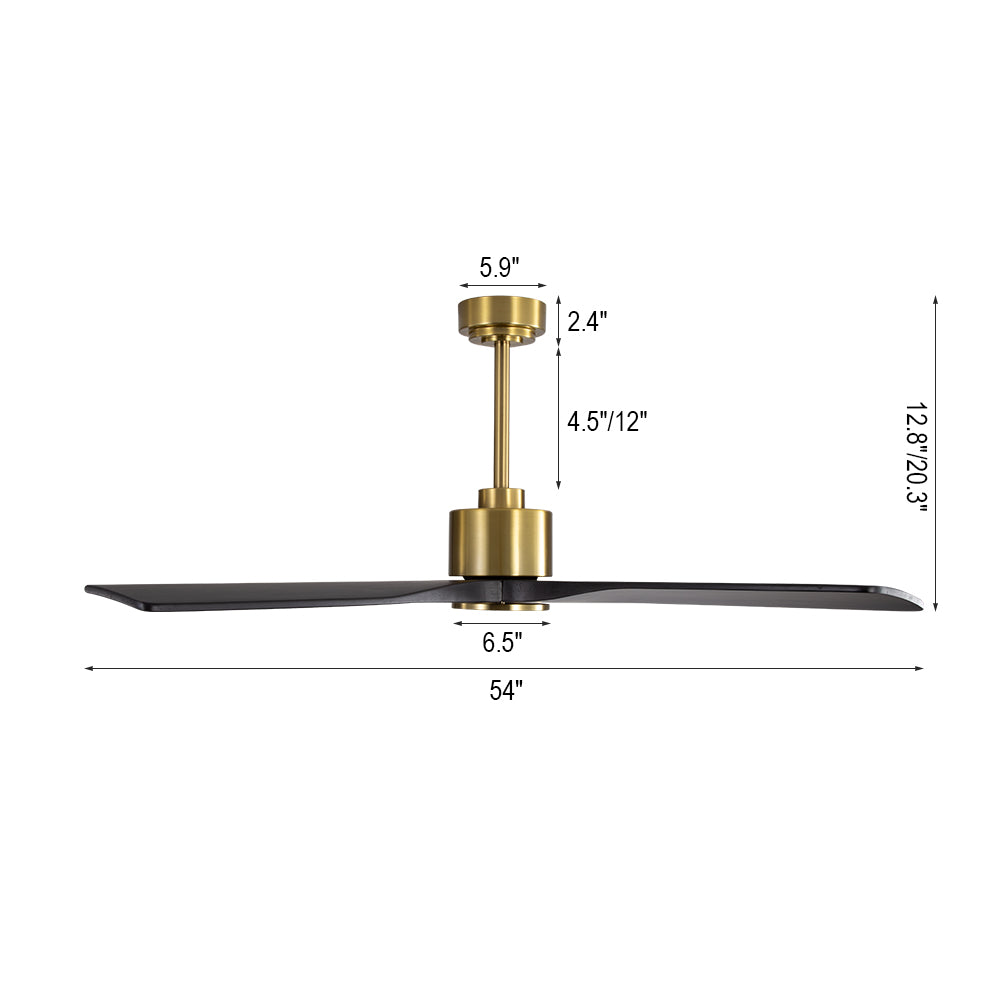 Wingbo Flying-MS DC Ceiling Fan without Lights, 4 Carved Solid Wood Blades,Brass & Black