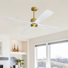 Load image into Gallery viewer, Wingbo Flying-MS DC Ceiling Fan without Lights, 4 Carved Solid Wood Blades,Brass &amp; White
