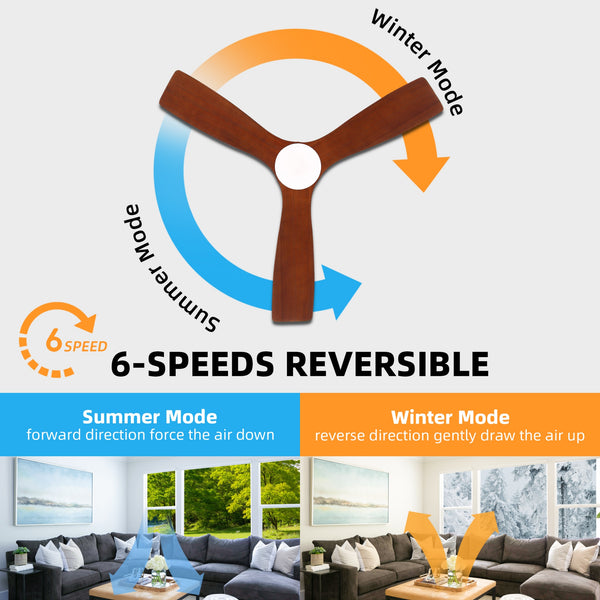 Calmo | 48’’ Flush Monut Wood Blades Ceiling Fan with Light