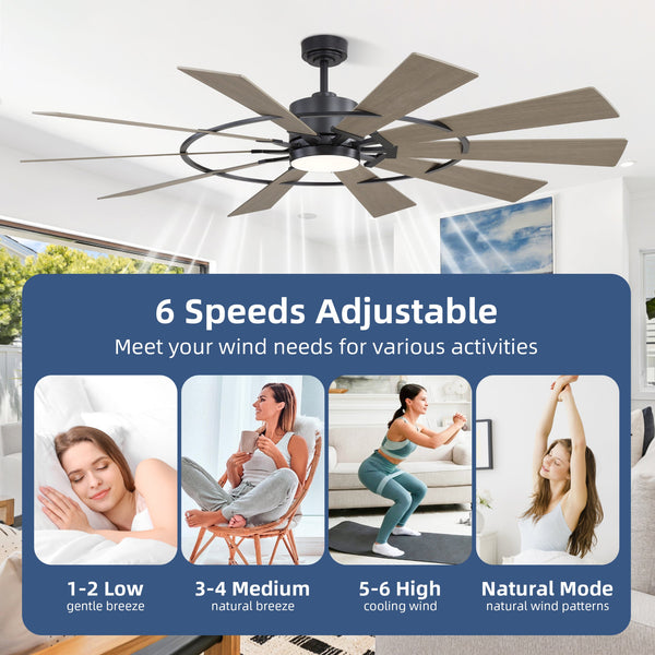 GearBloom | 84" Wood Blades Ceiling Fan with Light