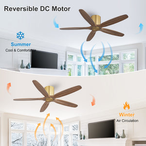 Auralis | 54" Flush Mount Wood 5 Blades Ceiling Fan