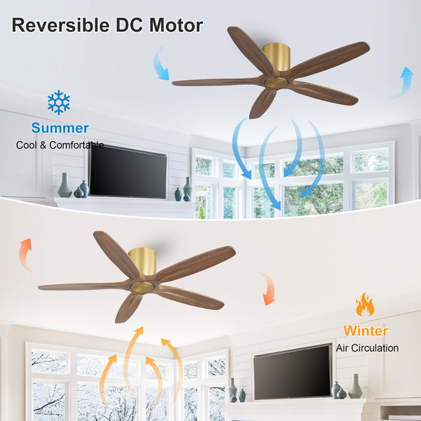 Auralis | 54" Flush Mount Wood 5 Blades Ceiling Fan