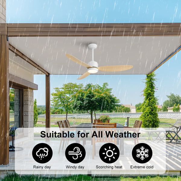 Flowara | 52" 3 Blades Waterproof Ceiling Fan with Light