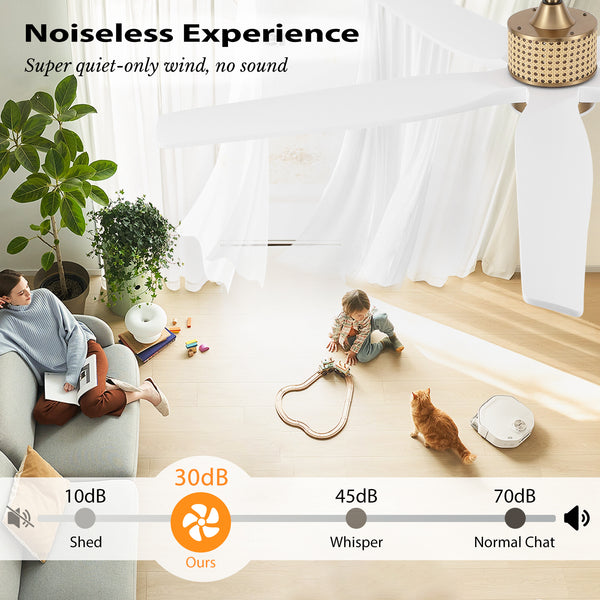 RattanElegance | 60" Wood Blades Ceiling Fan with Light