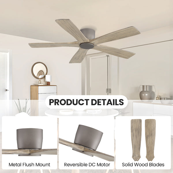 Serenity Air | 48" Flush Mount Wood 5 Blades Ceiling Fan