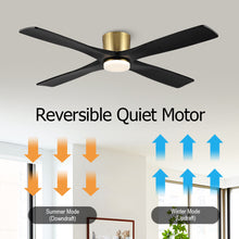 Load image into Gallery viewer, Wingbo Flying-Pro Flush Mount DC Ceiling Fan with Lights, Wood Blades,Brass &amp; Black
