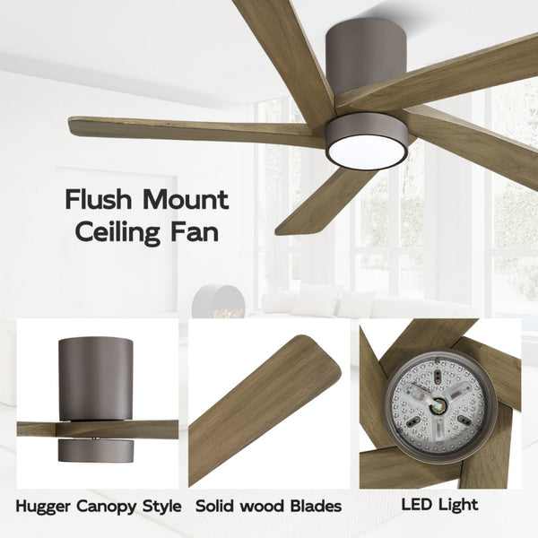 HaloAir | 54" Flush Mount Wood Blades Ceiling Fan With Light