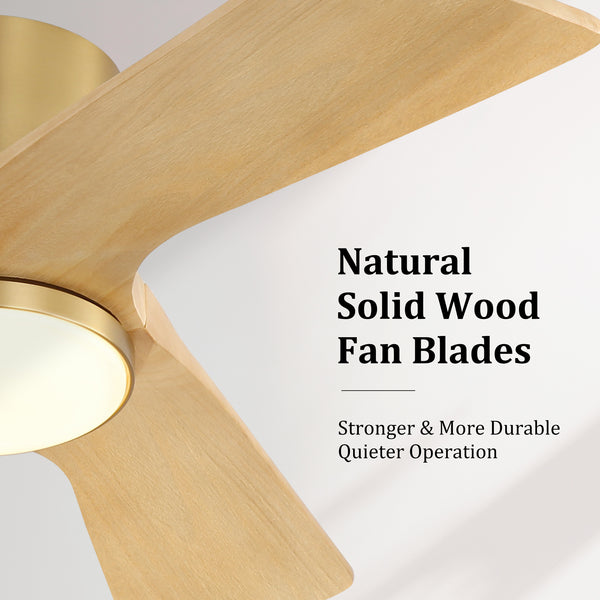 SkyLume | 36" Flush Mount Wood 3 Blades Ceiling Fan with Light