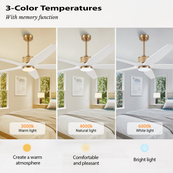 RattanElegance | 60" Wood Blades Ceiling Fan with Light