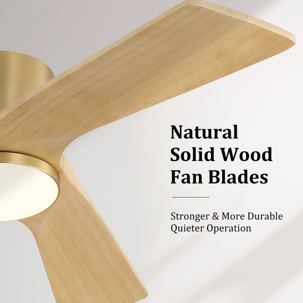 SkyLume | 42" Flush Mount Wood 3 Blades Ceiling Fan with Light