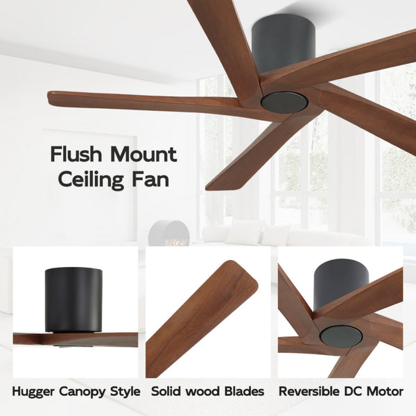 HaloAir | 48" Flush Mount Wood Blades Ceiling Fan