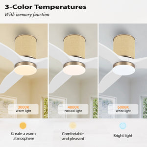 RattanAura | 52" Flush Mount Wood Blades Ceiling Fan with Light