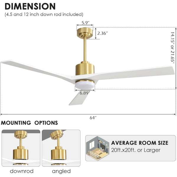 BrisaLux | 64" Wood Blades Ceiling Fan with Light