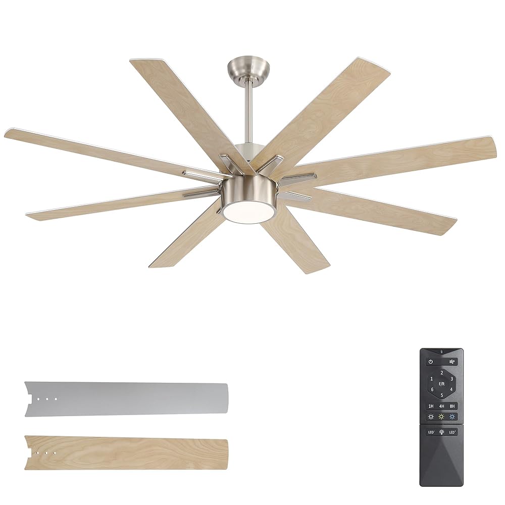 Climora | 64’’ Wood Blades Ceiling Fan with light