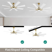 Load image into Gallery viewer, Ceiling Fan with Lights and Remote Control, Wood 8 Blades 6-Speed Noiseless Reversible DC Motor, Modern Large Ceiling Fan for Office Bedroom Dining Living Room, Gold Finish+White
