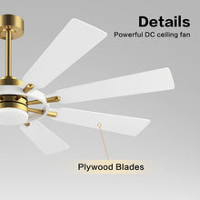 Load image into Gallery viewer, Ceiling Fan with Lights and Remote Control, Wood 8 Blades 6-Speed Noiseless Reversible DC Motor, Modern Large Ceiling Fan for Office Bedroom Dining Living Room, Gold Finish+White
