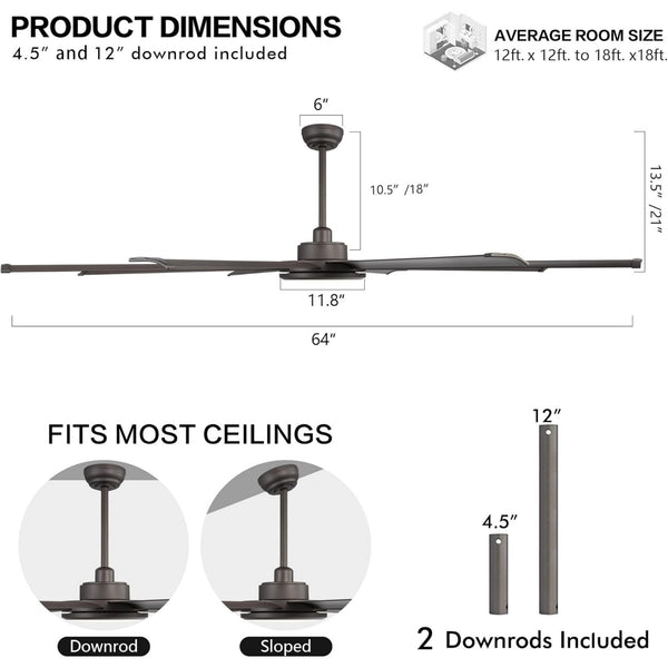 SkySpan | 64" Aluminum Blades Ceiling Fan with Light