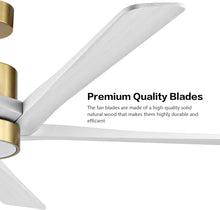 Load image into Gallery viewer, Wingbo Rotating-Pro Reversible Carved Wood Blades Modern Ceiling Fan in Brass Finish with White Blades
