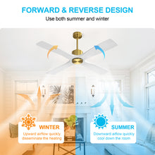 Load image into Gallery viewer, Wingbo Flying-MS DC Ceiling Fan without Lights, 4 Carved Solid Wood Blades,Brass &amp; White
