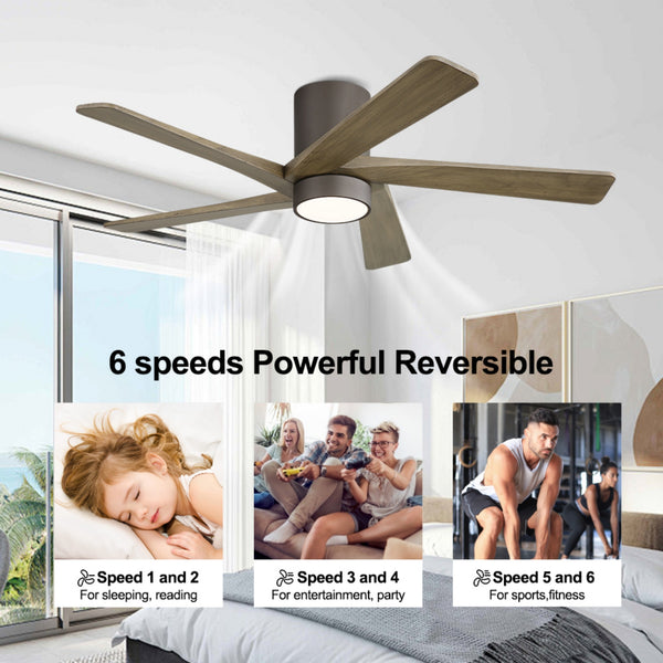HaloAir | 54" Flush Mount Wood Blades Ceiling Fan With Light