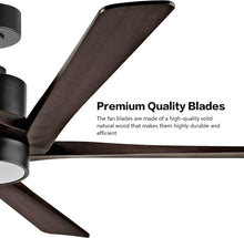 Load image into Gallery viewer, Wingbo Rotating-Pro Reversible Carved Wood Blades Modern Ceiling Fan in Matte Black Finish with Walnut Blades
